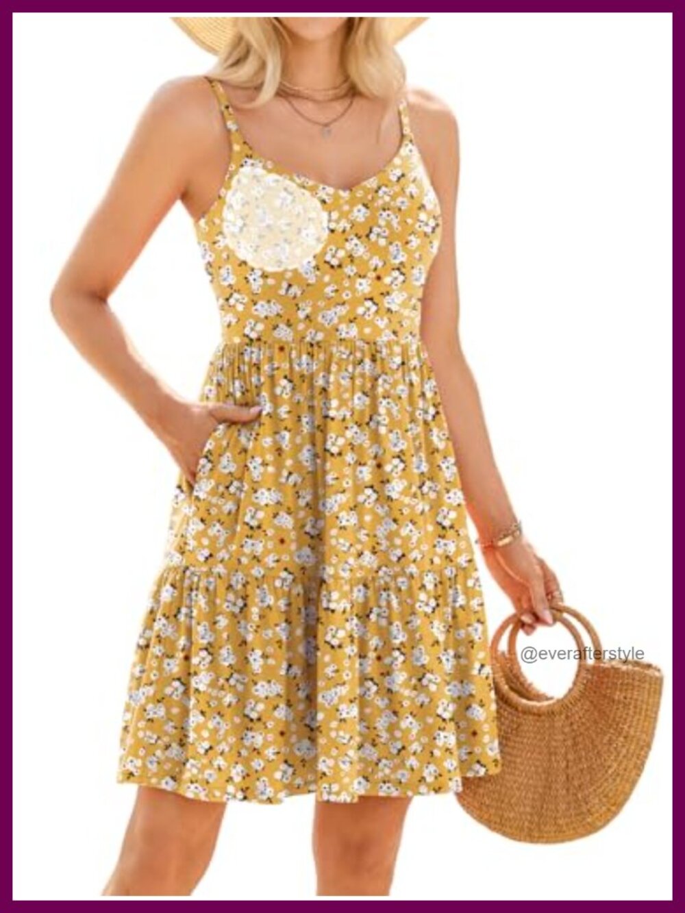 Womens Built-in Bra Cami Dress with Pockets Tiered Sundress